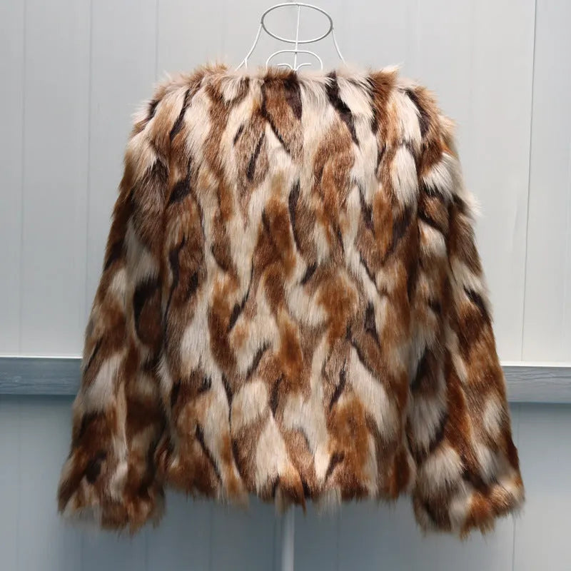 Korean slim-fit faux fur coat for women in street fashion style.