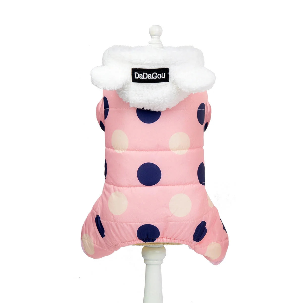 Big polka dot cotton coat with four-leg design in pink, black, and light yellow