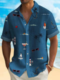 Men's loose-fit Hawaiian short-sleeve shirt in a solid colour with digital printing.