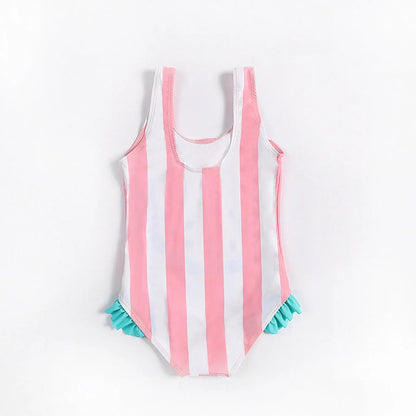 Pink baby girl's swimming suit with floral patterns, size L, for ages 18 months to 9 years