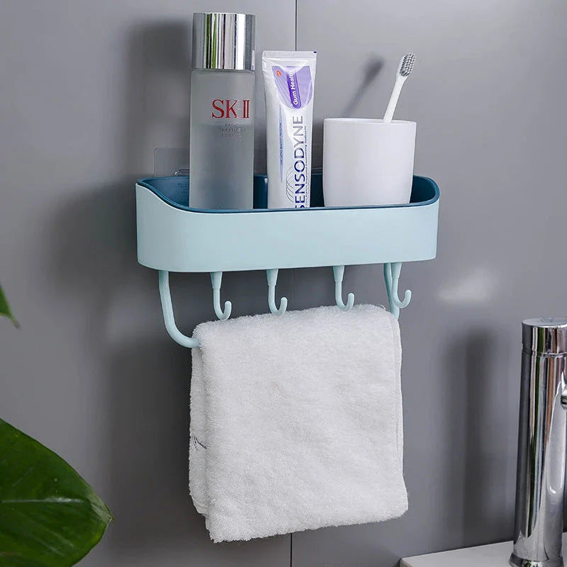Simple punch-free bathroom wall mount rack in multiple colours