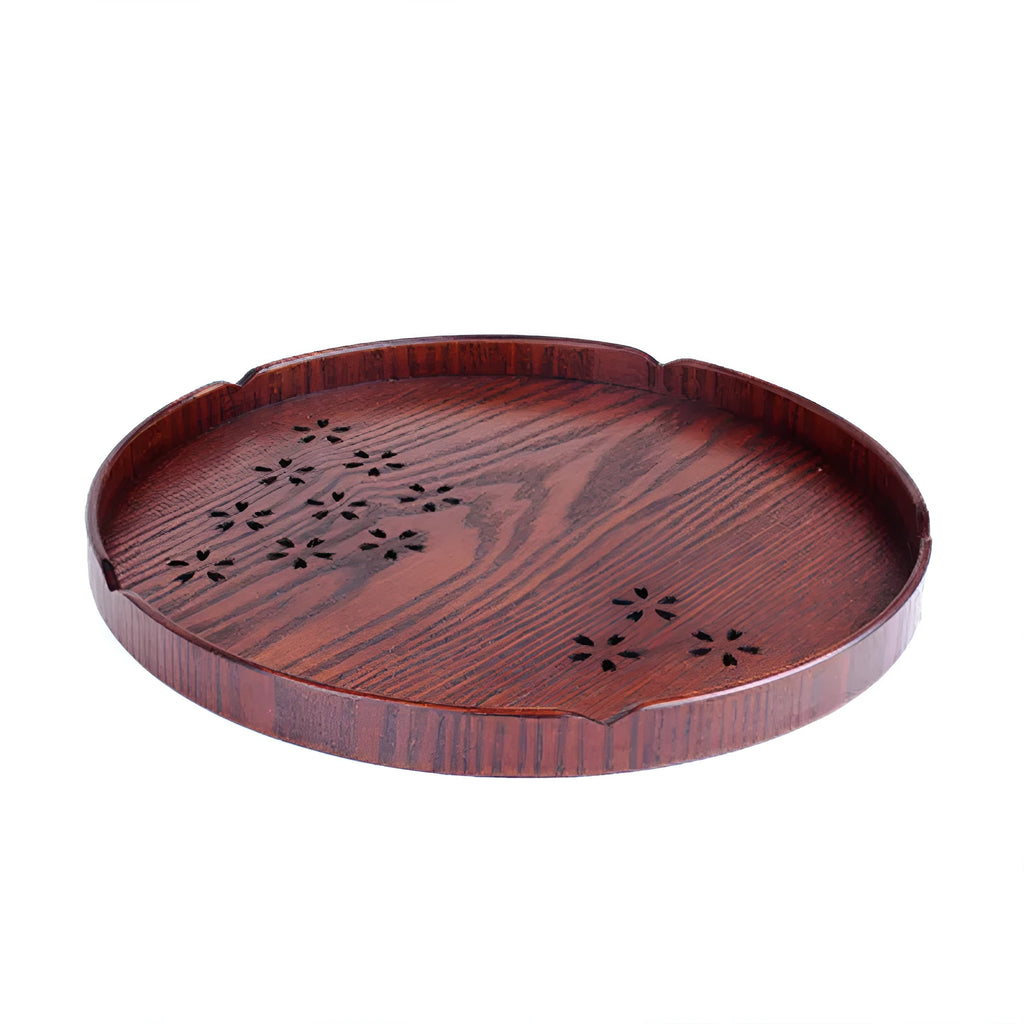 30cm wooden plate with sakura cherry blossom cut-out pattern for serving fruits and desserts