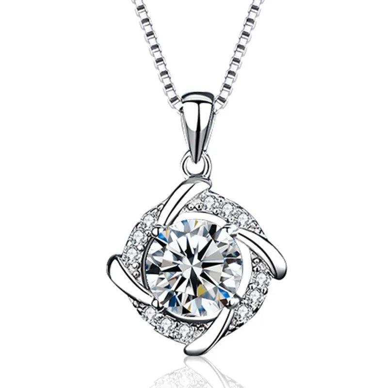S925 sterling silver windmill moissanite necklace in rose gold finish on white background