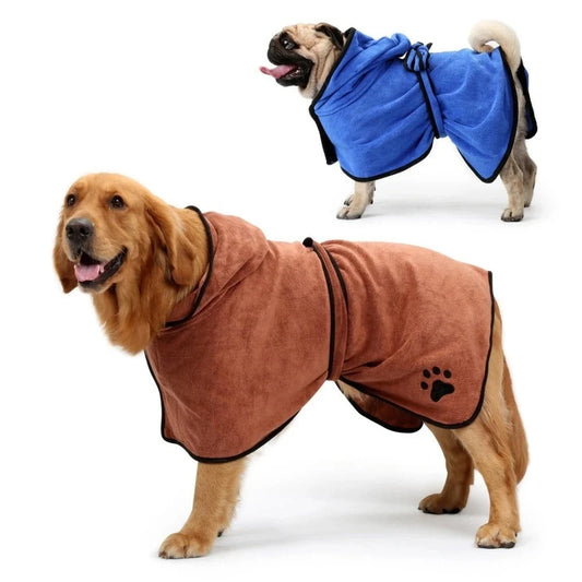 Super absorbent fine fiber bath towel for quick drying pets, available in grey, brown, and blue