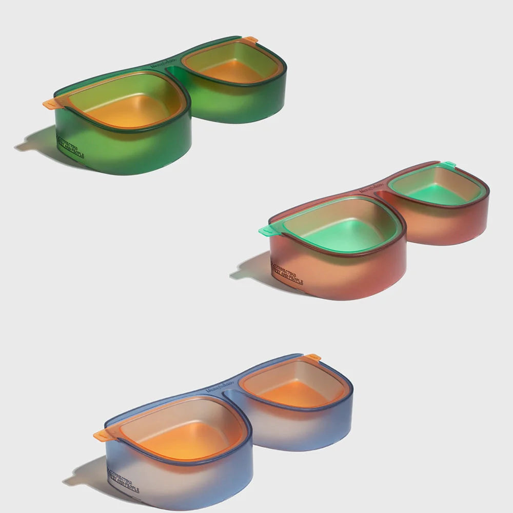 Anti-overturning double bowl for cats with 15° slant design in green, blue, purple, and red