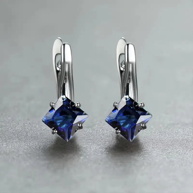 Women's copper inlaid zircon diamond design earrings light luxury simplicity style available in blue