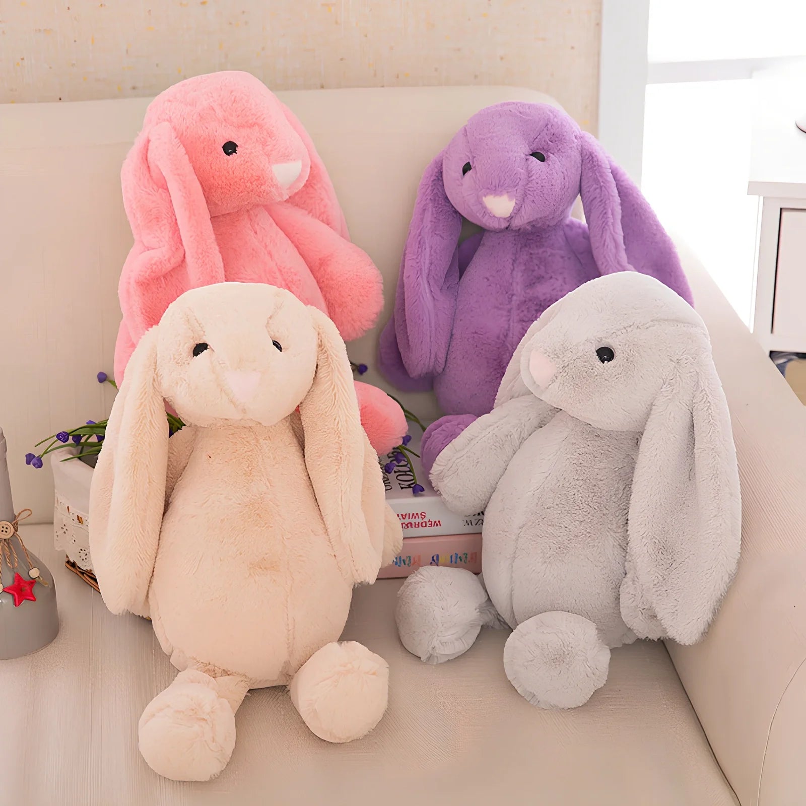 28-30cm grey rabbit plush toy with short plush and PP cotton filling, compact for ages 7-14