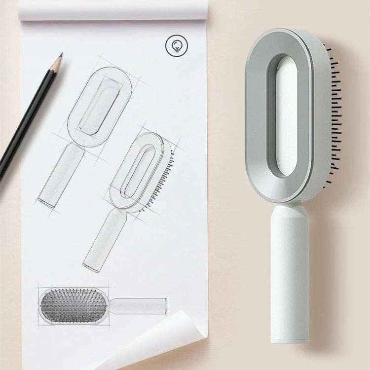 3D Air Cushion Hair Brush in elegant white, showcasing wide comb teeth and ergonomic handle