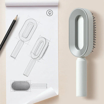 3D Air Cushion Hair Brush in elegant white, showcasing wide comb teeth and ergonomic handle