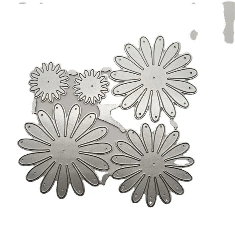 Silver high carbon steel cutting mold with etched flower decoration measuring 12.5x13 cm