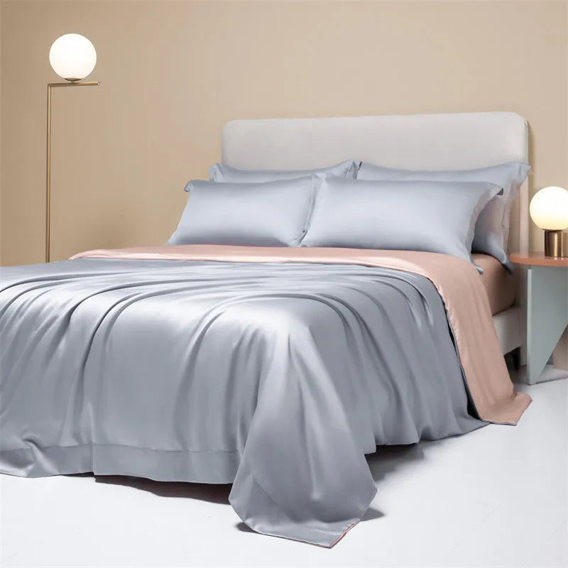 Luxury Tencel fibre bed sheet set in a solid colour, showing the quilt cover and pillowcases.
