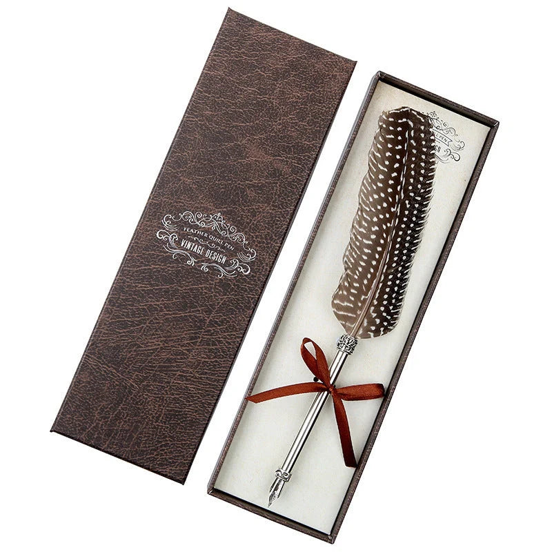 European Retro Feather Pen with stainless steel shell and gift box packaging