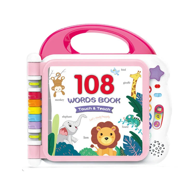 Educational English Kids Intelligent Book Learning Machine with Bluetooth in pink, red, and green