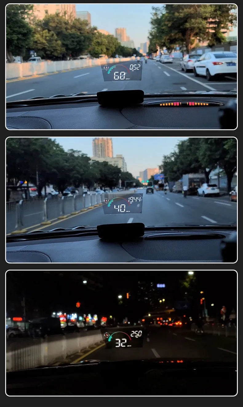 Black universal head-up display car projector unit for speed and compass projection on dashboard