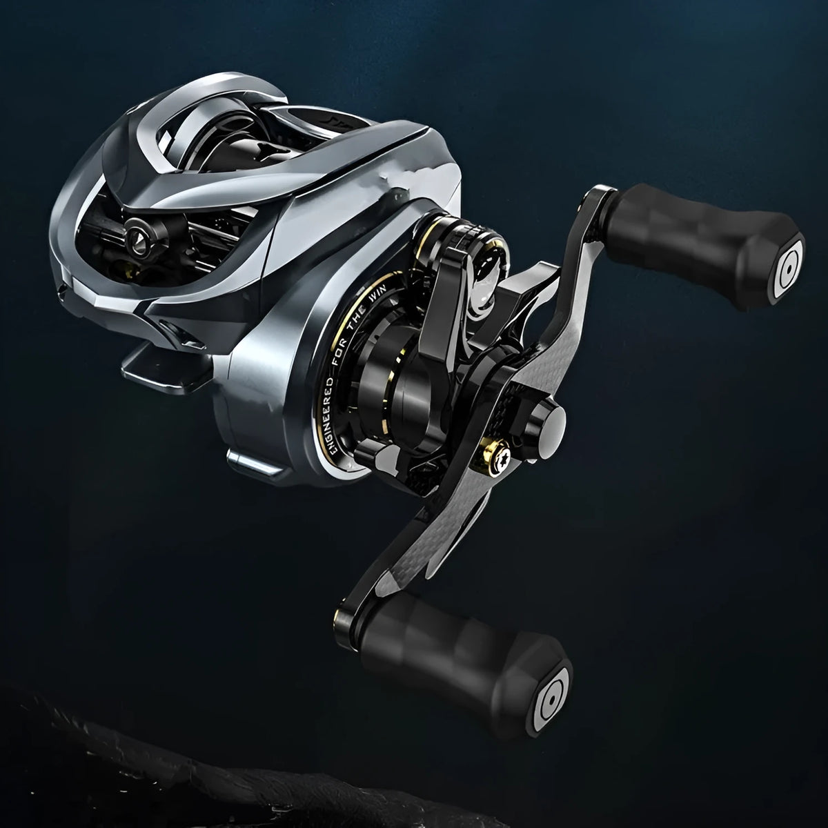 Magnesium frame bait finesse baitcasting reel in Falcon microdroplet colour, left hand retrieve version