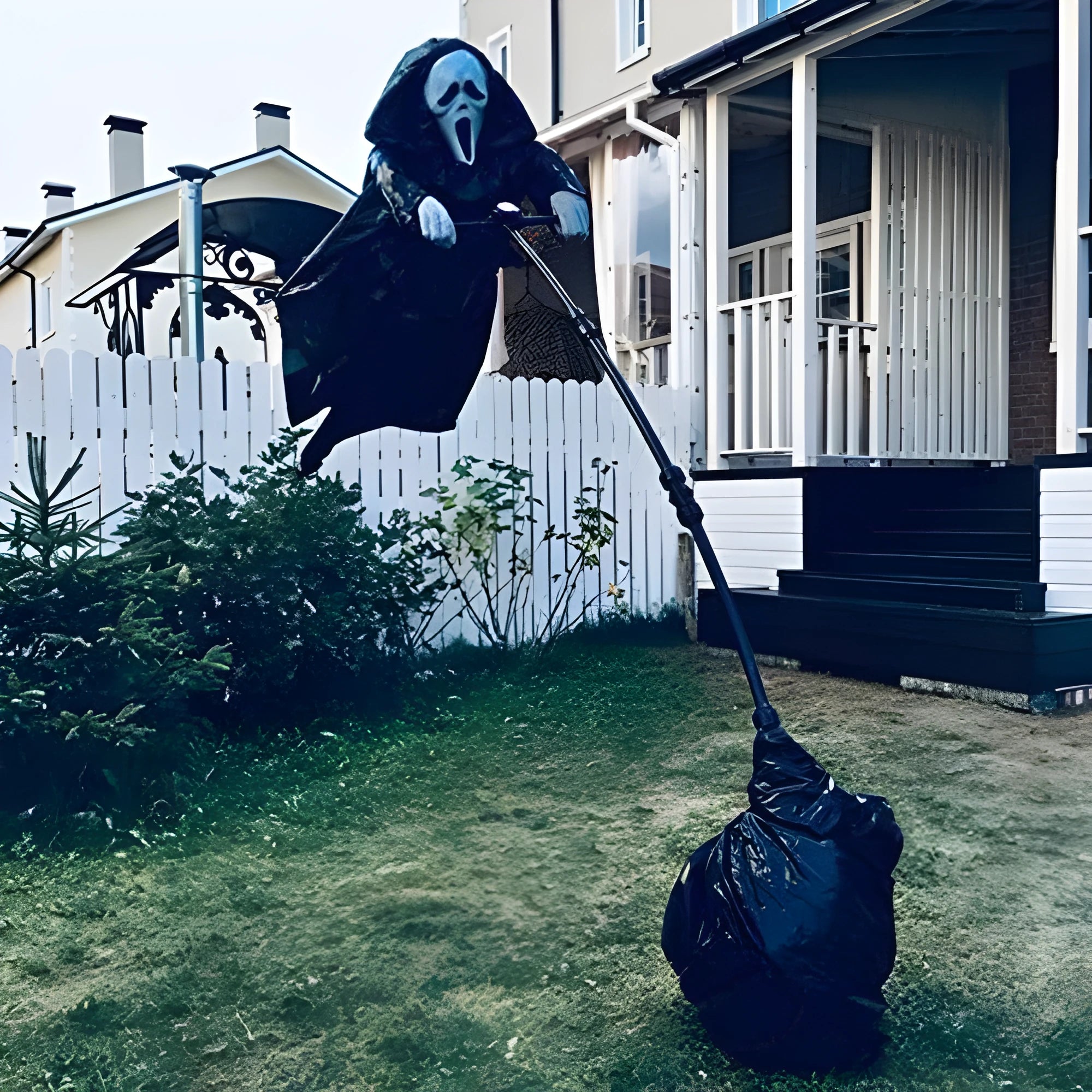 Plastic skeleton scarecrow Halloween decoration with screaming skull design