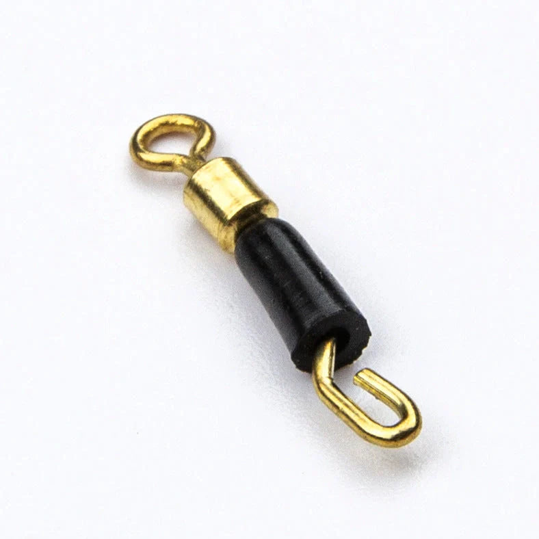 Silicone-coated wire clip swivel pin fishing accessory showing rotation mechanism and fishhook attachment point