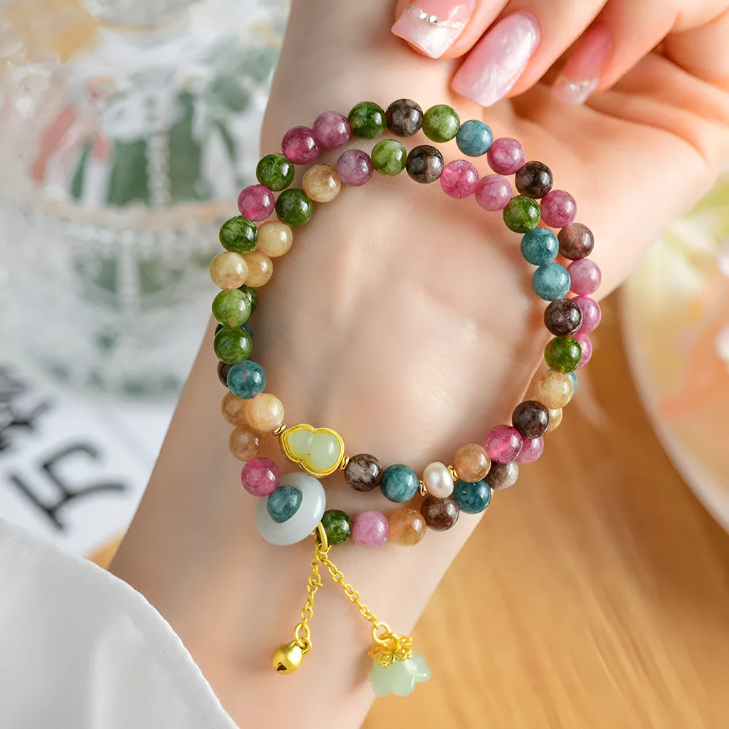 Natural chalcedony double circle bracelet with 6-6.5mm beads geometric women's crystal jewellery
