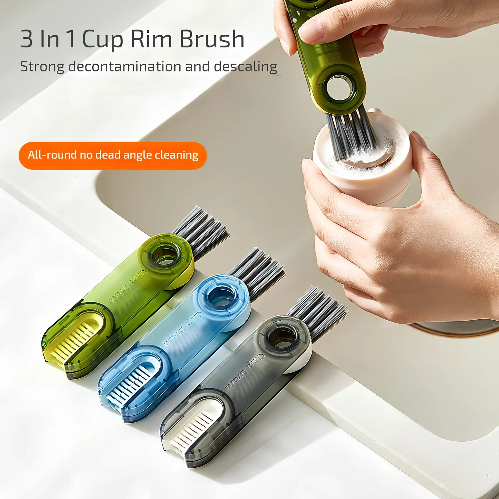 3-in-1 spiral cleaning brush for bottle lids and cup grooves with food-safe materials