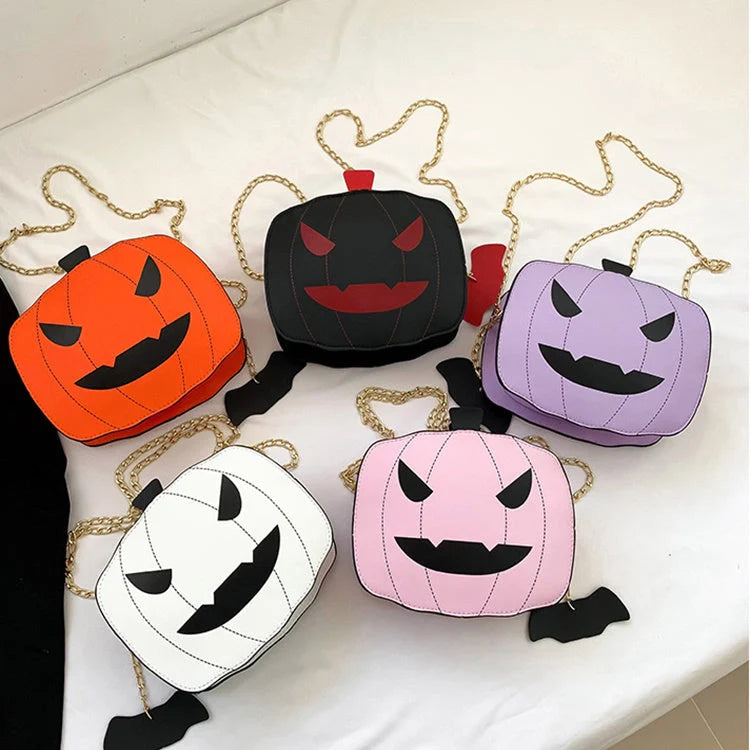Halloween Cartoon Pumpkin Shoulder Bag in various colours with chain strap