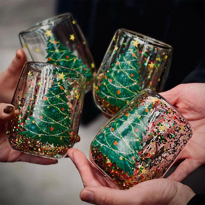 Christmas Tree Tumbler with flowing sequins and heat-resistant borosilicate glass
