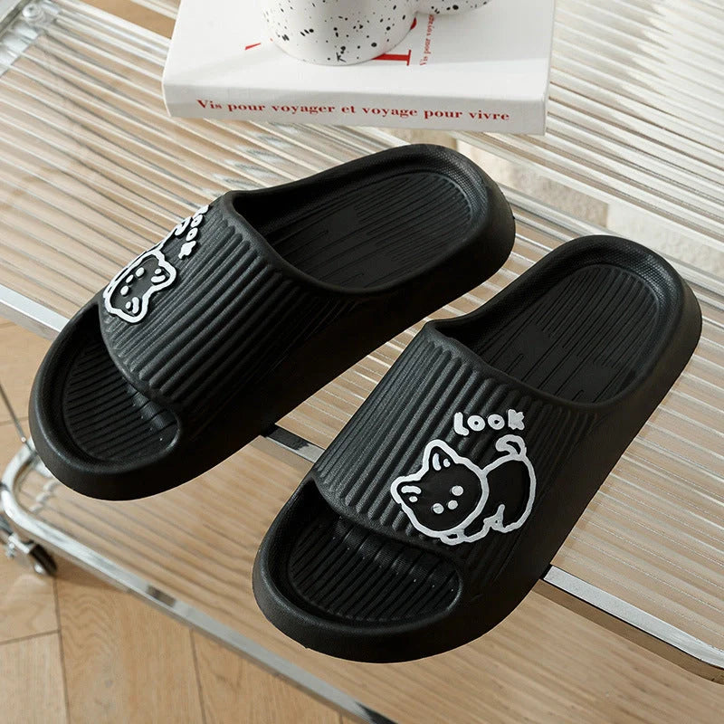 Women's cat slippers with non-slip sole in various colours