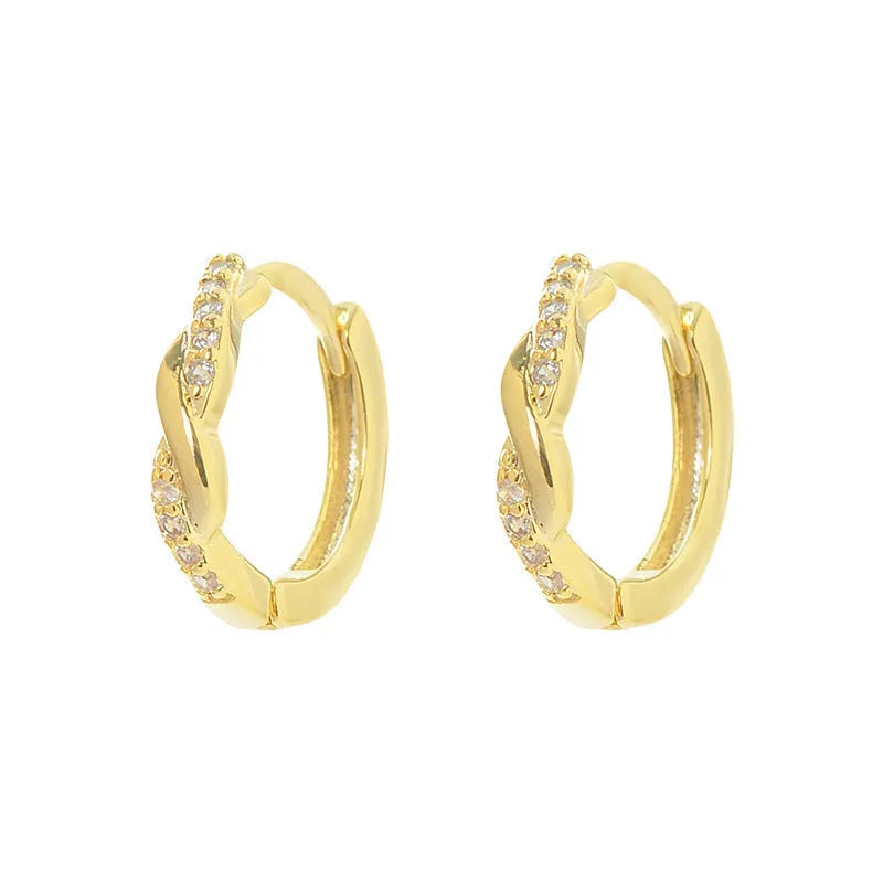 Gold and silver geometry-shaped interwoven hemp rope earclip earrings for women.