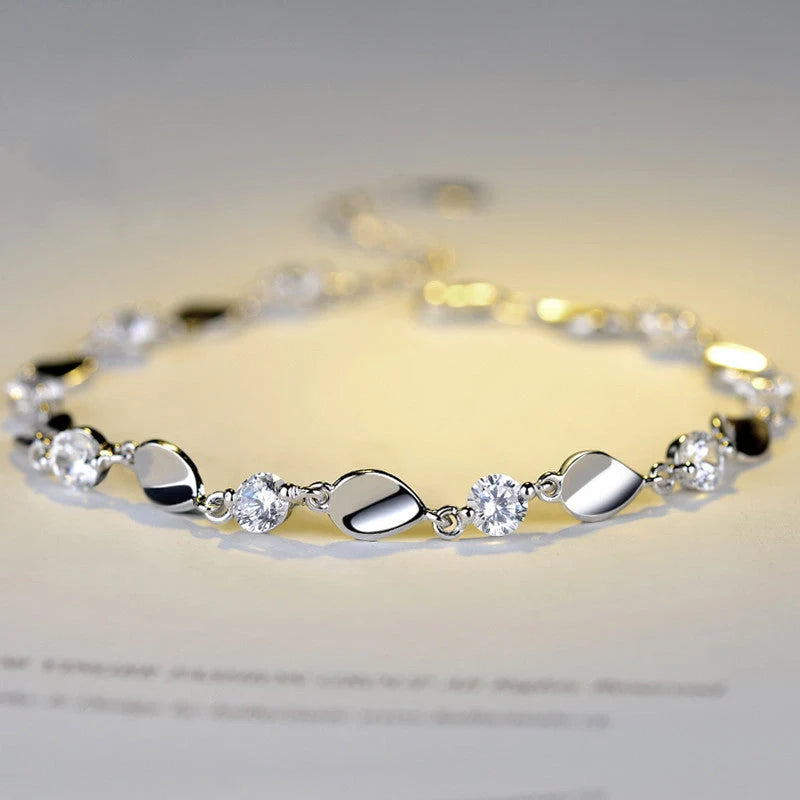 Diamond-encrusted 925 sterling silver bracelet with adjustable chain and AAA+ zircon stones