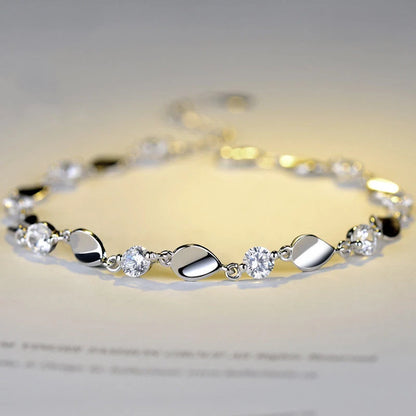 Diamond-encrusted 925 sterling silver bracelet with adjustable chain and AAA+ zircon stones