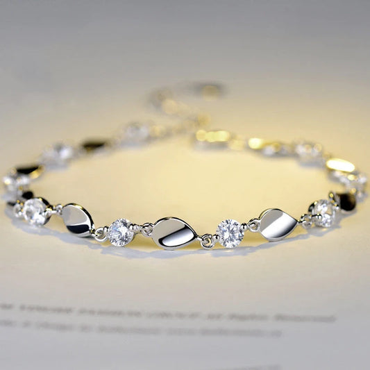 Diamond-encrusted 925 sterling silver bracelet with adjustable chain and AAA+ zircon stones
