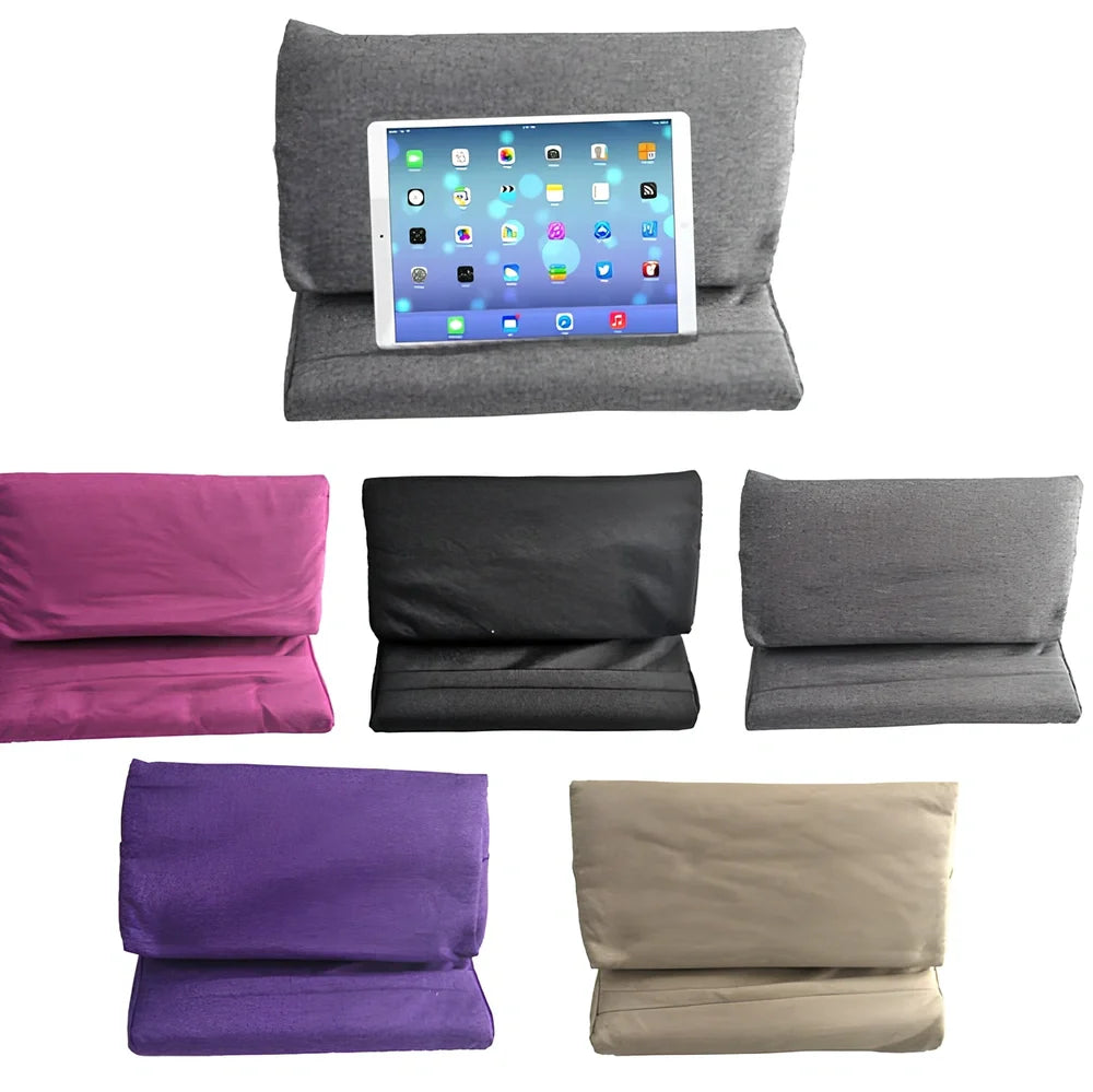 Candy-shaped beige tablet support pillow made of slow rebound foam, height over 25cm, for stable phone and tablet holding