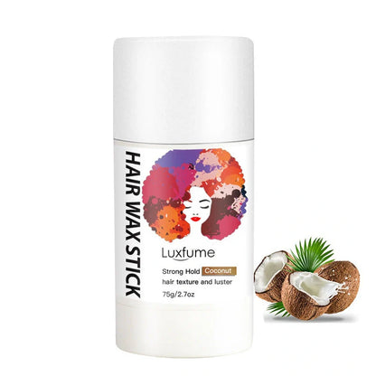 Cream styling hair wax stick in solid format with pineapple and coconut scent options for frizz control