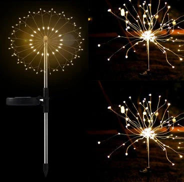 Solar-powered string lights with fireworks-inspired lighting effects, perfect for outdoor gardens, patios, and parties