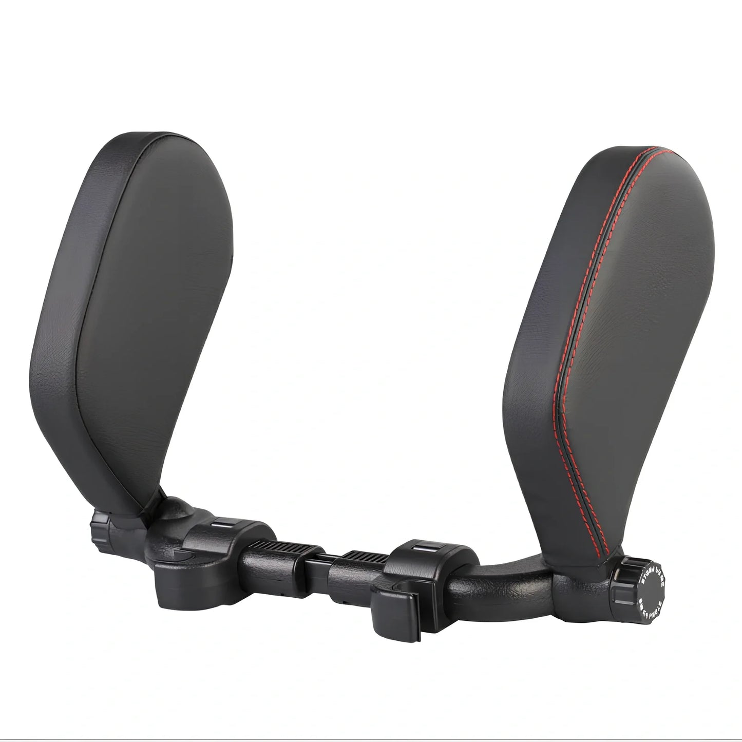 Adjustable car headrest pillow with 36cm bracket and 14cm rotating PU leather cushion