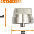 Silver metal replacement knob for oven or stove control, 5.3cm diameter.