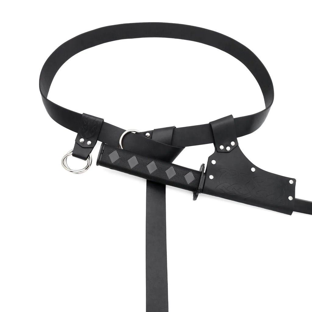 Medieval knight PU leather belt three-piece set in black for COSPLAY costume