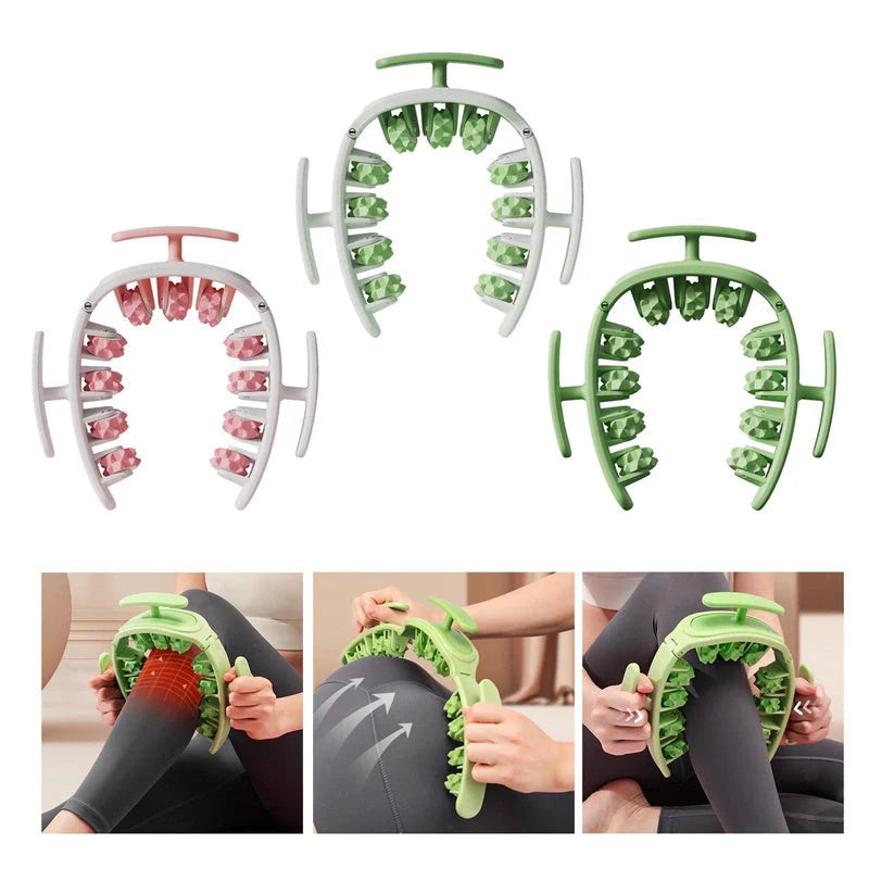 Multifunctional manual massager roller with 11 wheels for whole body relief