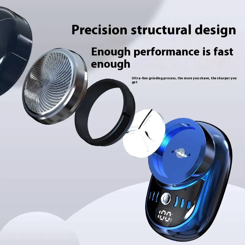 Mini electric shaver with LED digital display, black, for travel and daily grooming