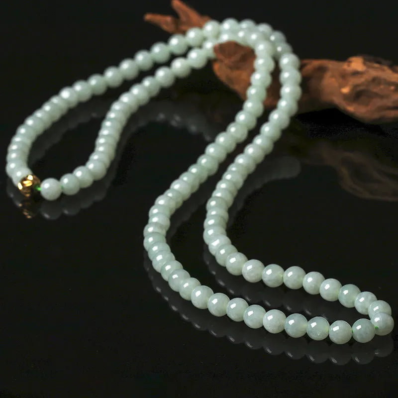 Natural jade bead necklace with round 6.5mm beads on adjustable 21-50cm chain