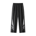 Men's black straight leg plus size casual sports trousers on a hanger.