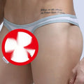 Men's ice silk nylon briefs in army green colour on a white background