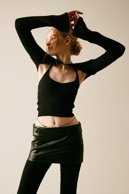 Off-shoulder knitted sweater for women in black, blue, and apricot