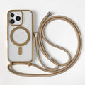 Transparent magnetic lanyard phone case for iPhone with black lanyard, TPU shockproof material, electroplating finish