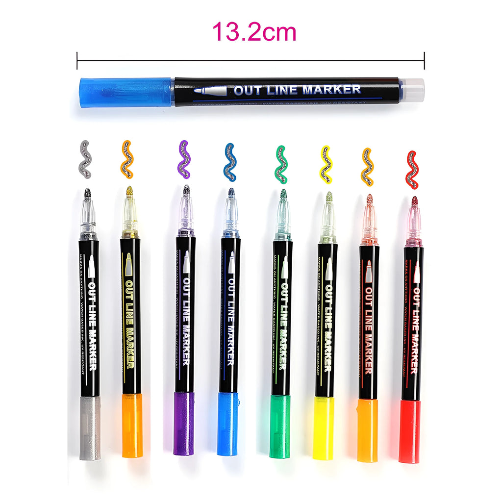 Set of eight coloured highlighter pens in a clear PET gift box
