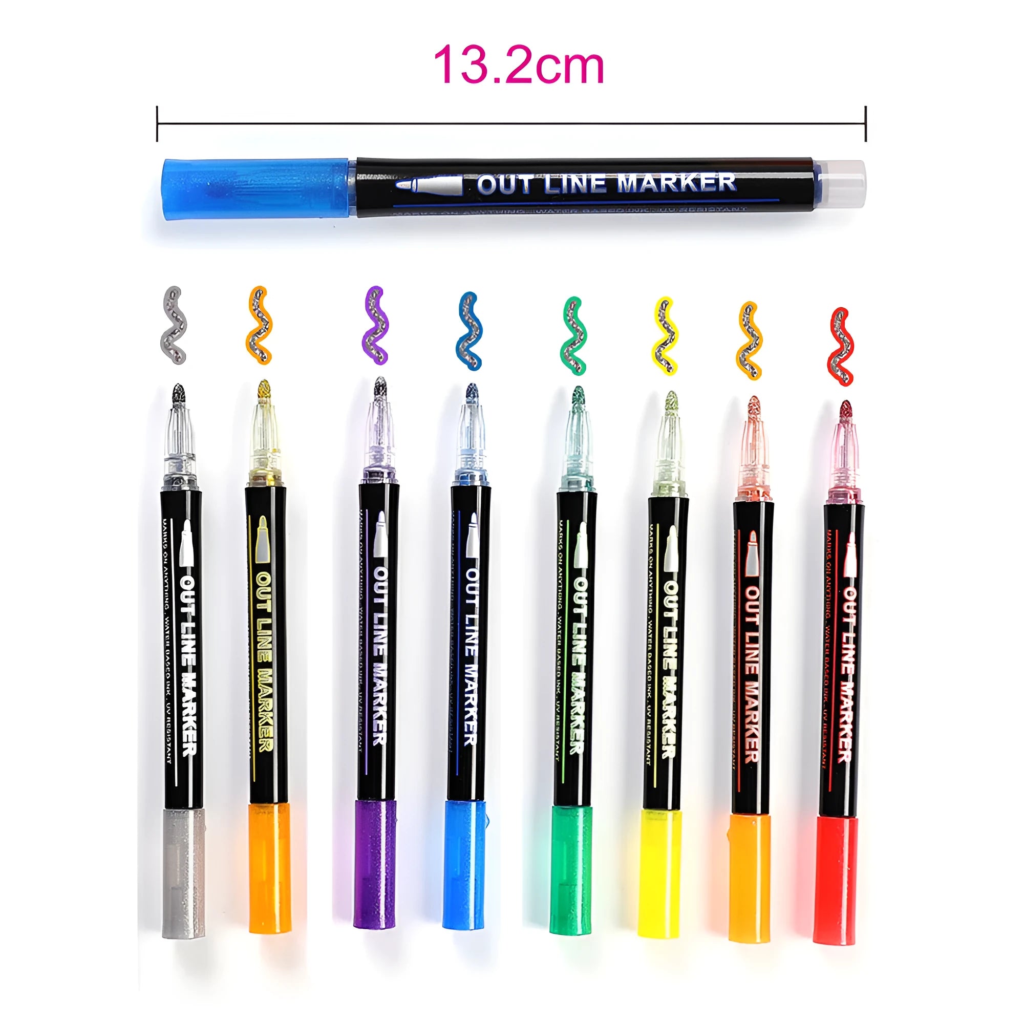 Set of eight coloured highlighter pens in a clear PET gift box