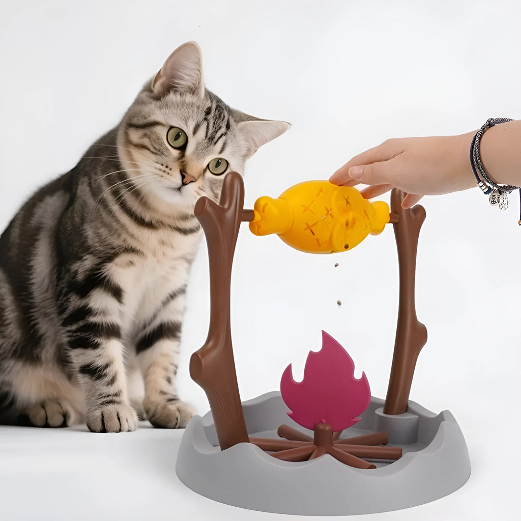 Barbecue-style tumbling leakage food feeder cat toy measuring 30x30x29cm