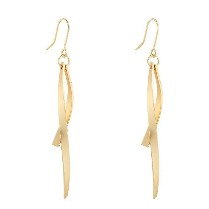 Fashion minimalist cross line gold tassel earrings for women in lightweight zinc alloy geometric style