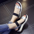 Elastic wedge sandals round toe low heel 1-3cm PU lining fashion sandals available in black leopard print silver white