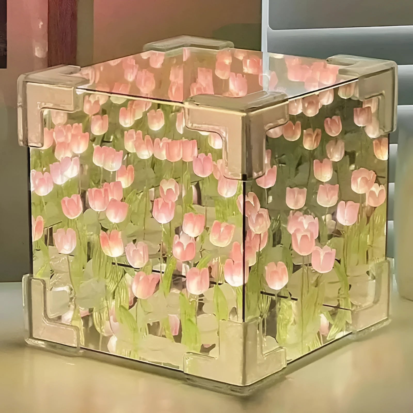 Rubik's Cube Tulip small night lamp with 20 flowers, geometric stereo shape, USB rechargeable
