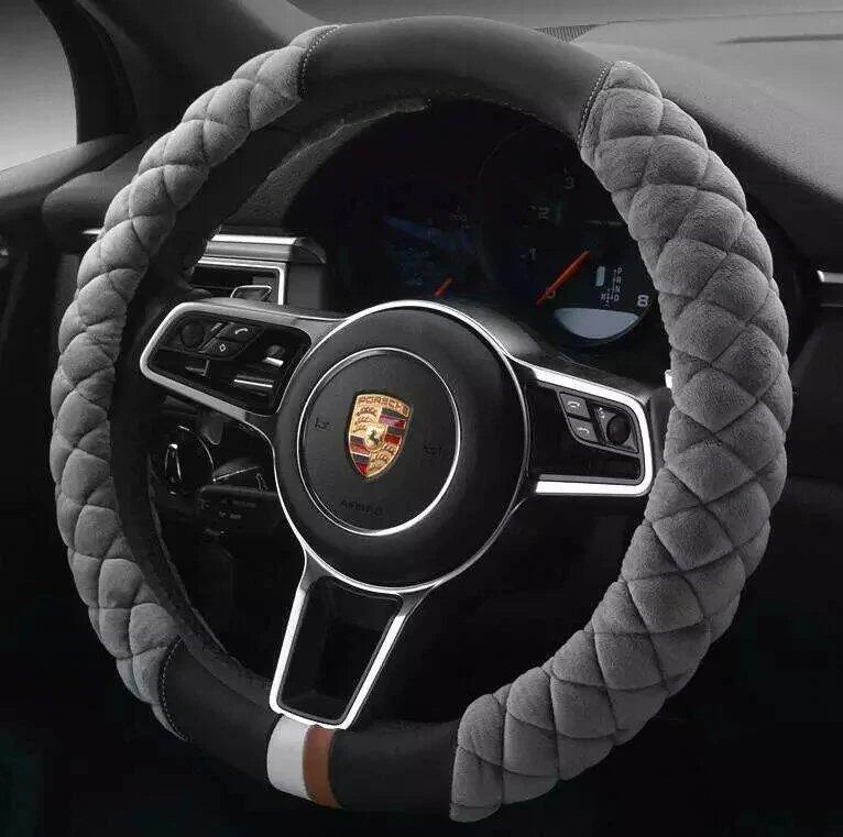 Universal 38cm plush steering wheel cover with cute footprint design